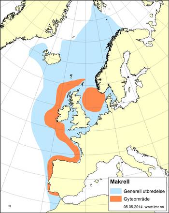 Kart som viser utbredelsen av Makrell